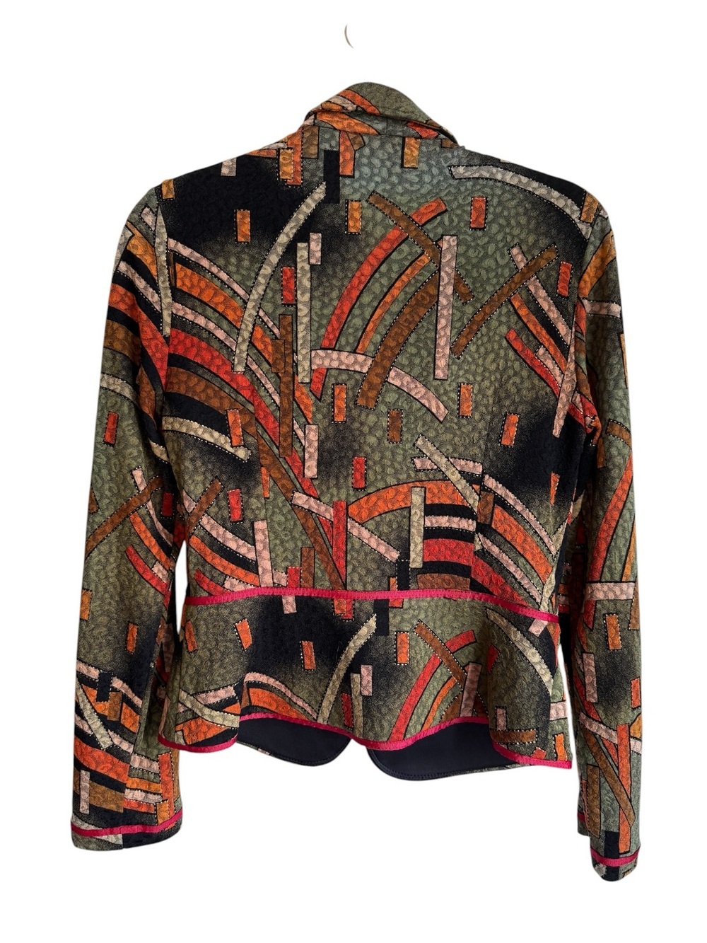Joseph Ribkoff Vintage Abstract Zip Blazer Jacket Size 8 Earthy Geometric Retro - Picture 9 of 9